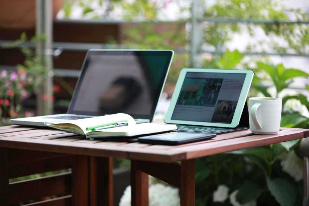 Picture of computer and notebook